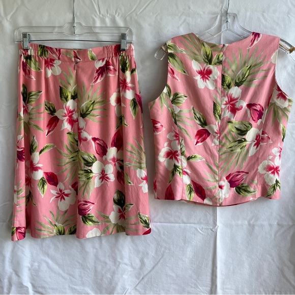 David Brooks Petites 100% Silk Skirt set Pink salmon Hawaiian floral print, Sz 8 - Picture 2 of 8